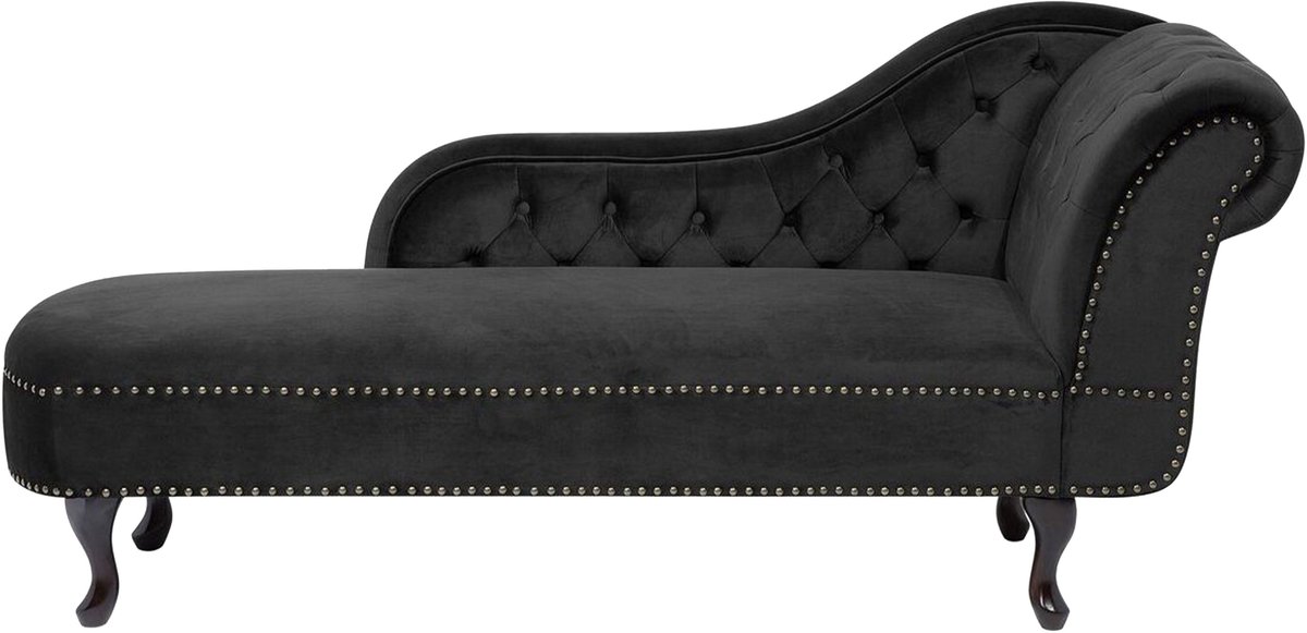 Beliani NIMES - Chaise longue - Zwart - Rechterzijde - Fluweel