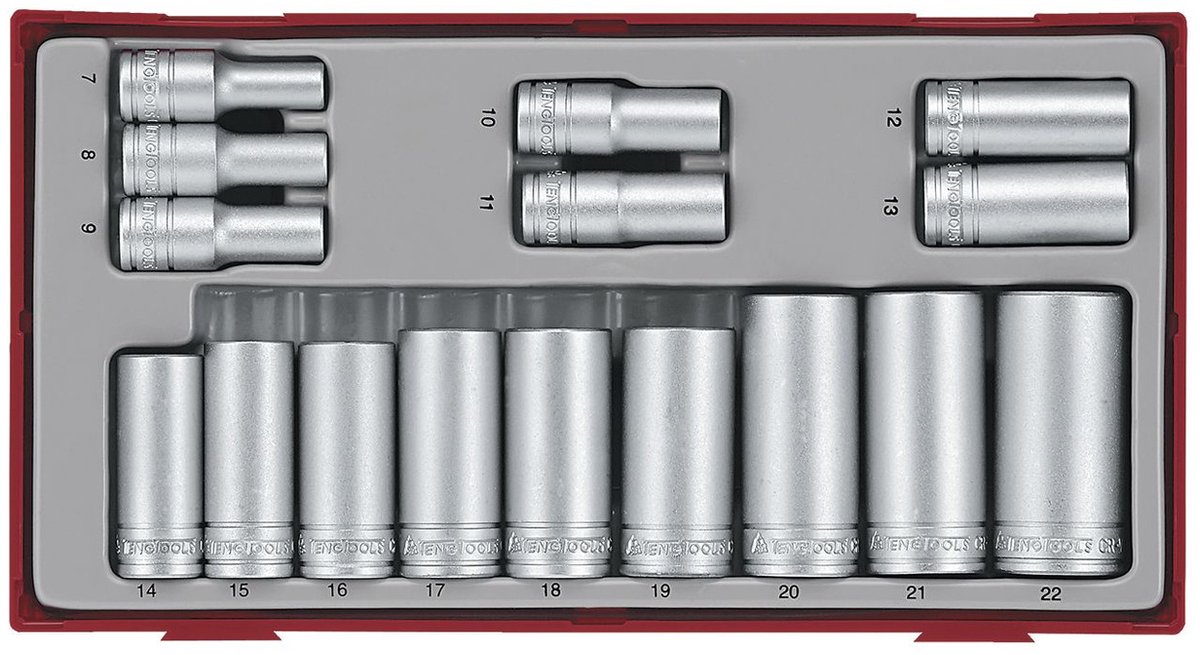 Doppenset diep TT1 tray 3/8" 7-22mm 16 delig 6 kant Teng Tools