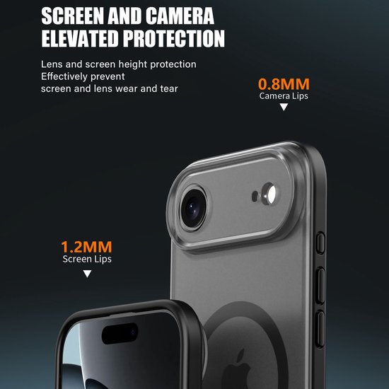Coque IYUPP compatible avec iPhone 17 Air - Compatible MagSafe - Coque arrière antichoc - Zwart mat transparent