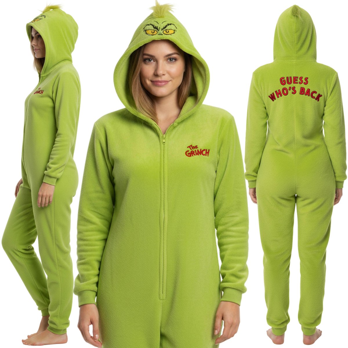 Grinch POLAR pyjama EENDELIG met ritssluiting, dames WARME onesie met capuchon S-M