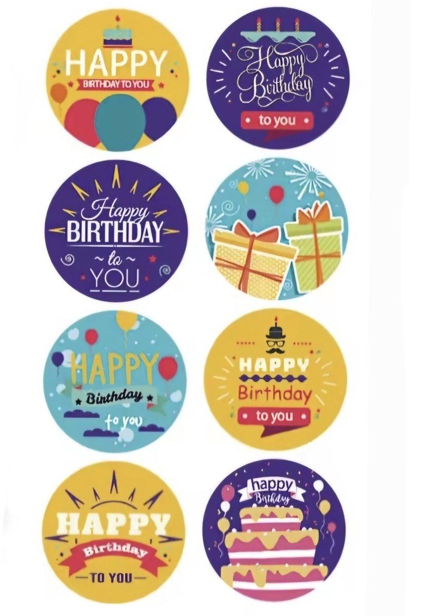 Happy birthday ronde stickers - MULTIPLAZA - 50 stuks - verjaardag - felicitaties - scholen - kado versiering - traktatie - juf - meesters - brief
