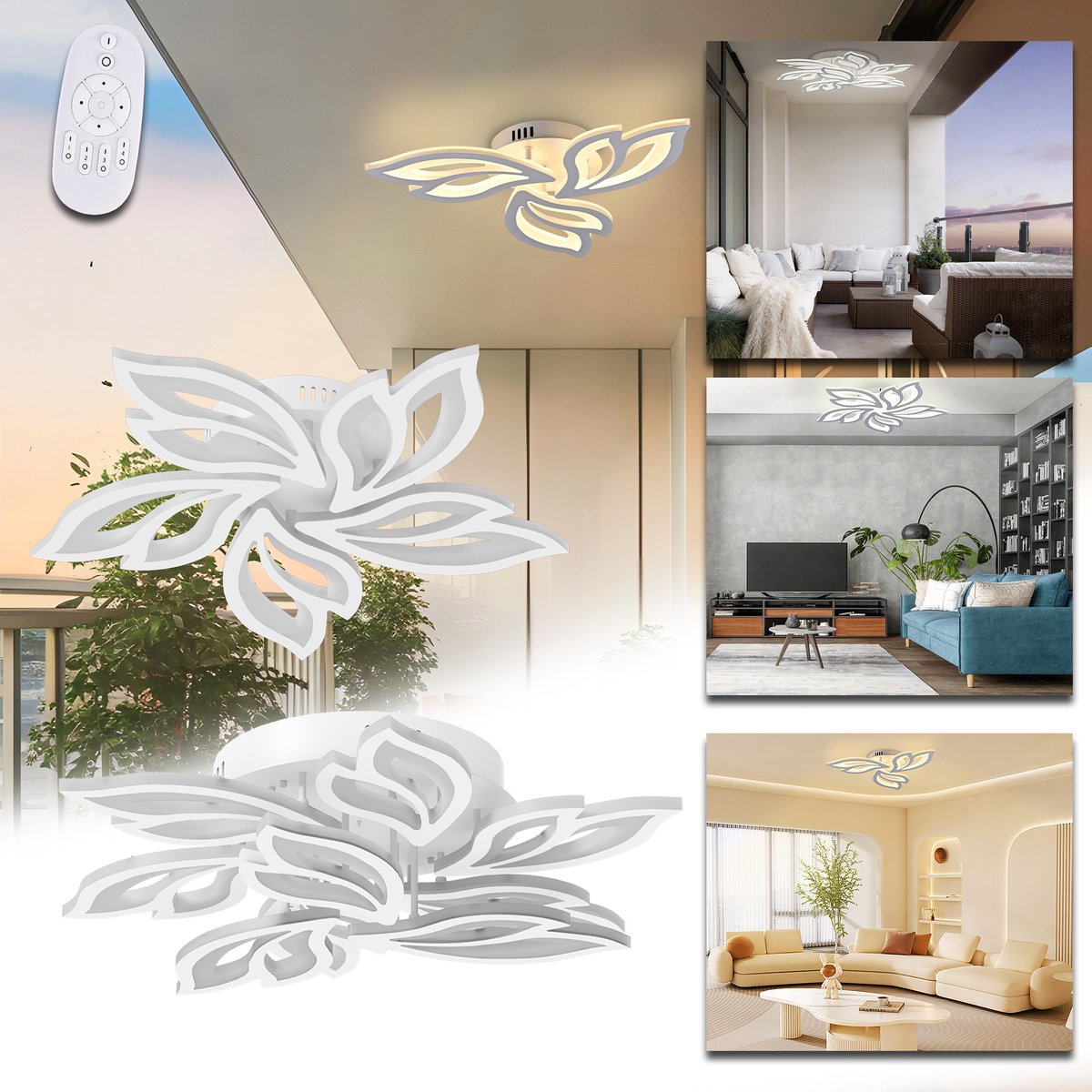 LZQ 96W Dimmbar Led Plafondlamp Bladvorm-ontwerp Platte Led Voor Woonkamer En Slaapkamer Met Afstandsbediening IP44