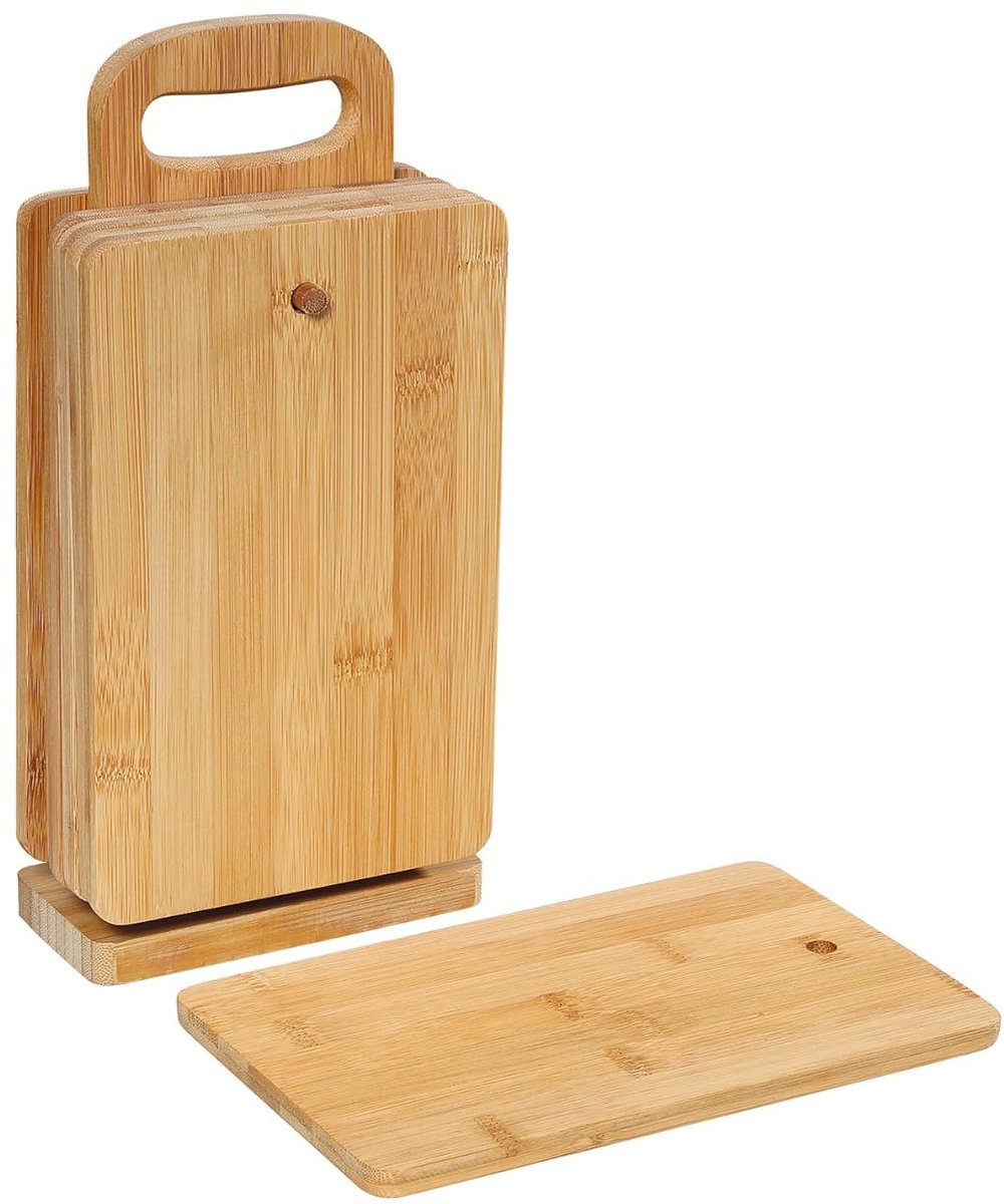 Set van 6 Bamboe Ontbijtplankjes met Standaard - Bruin - 14 x 7 x 30 cm