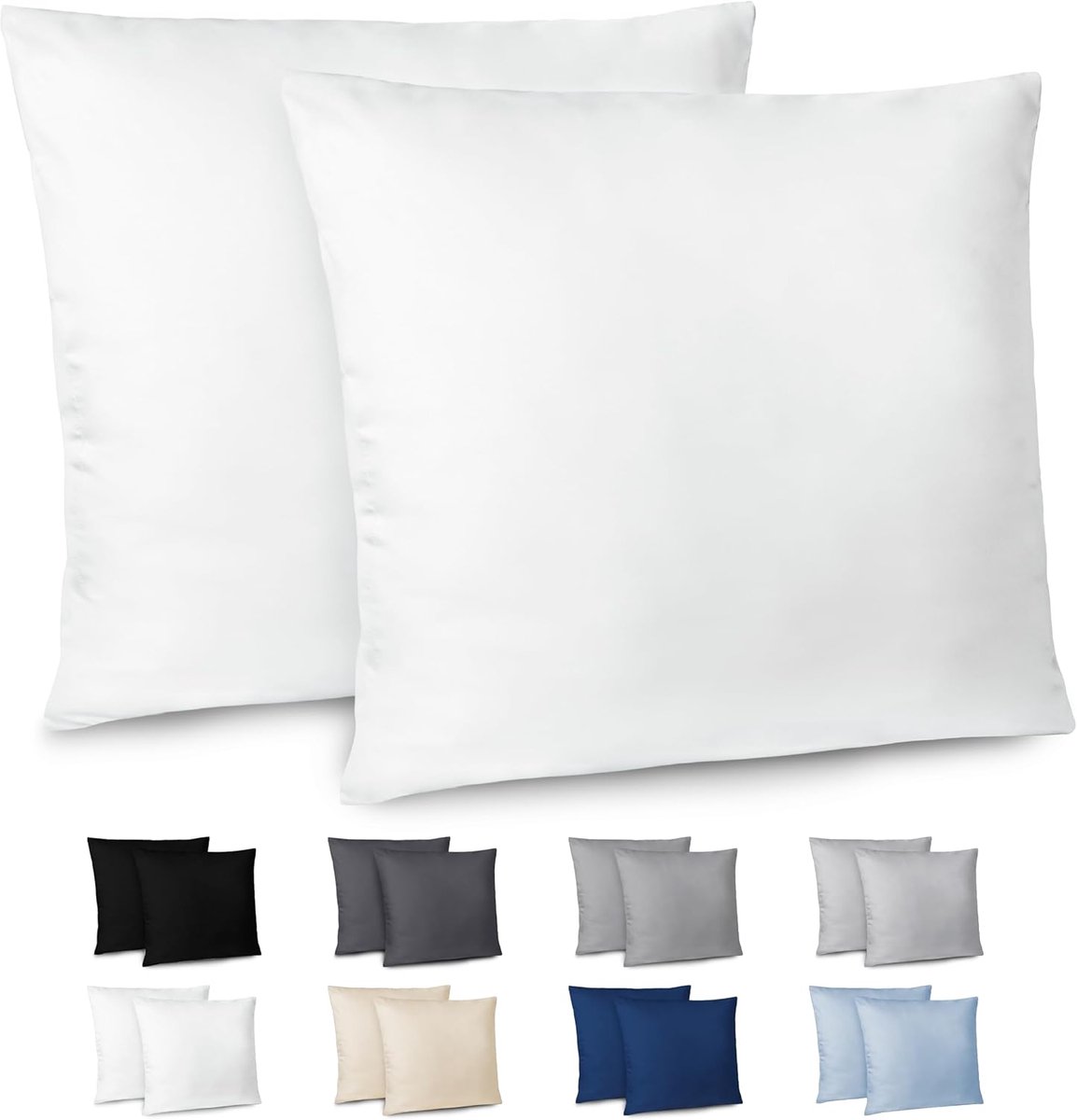 Kussensloop Set van 2 - 60 x 60 cm - Microvezel - Wit met Ritssluiting