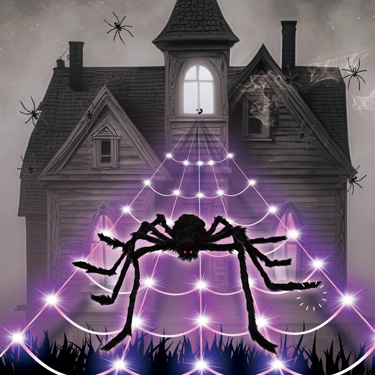 Halloween Led recht spinnenweb met spin 5 meter
