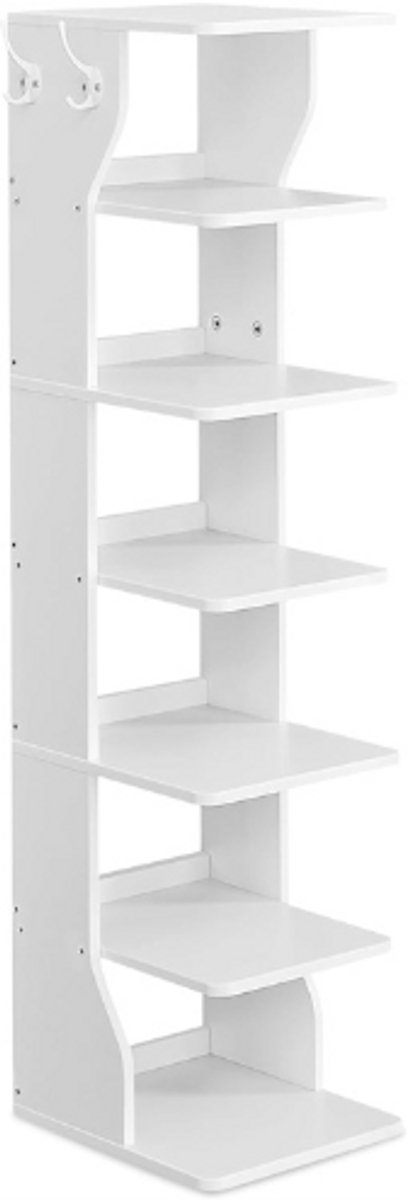 BOG Smal Schoenenrek 6 Lagen - Staand Ruimtebesparend Schoenenrek Voor Entree En Hoek - Compact Schoenenrek Wit