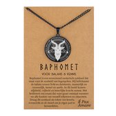 Baphomet Ketting op Cadeau Kaartje - Zwart - Spirituele Talisman - Roestvrij Staal / Stainless Steel - Duivel Symbool - 60cm - Pax Amare
