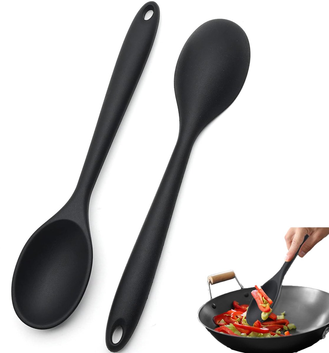 Ibenzoa® Set van twee hittebestendige siliconen kooklepels met ergonomische handgreep