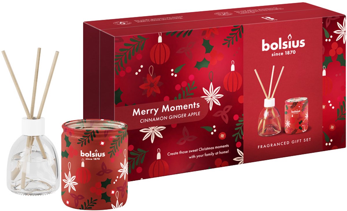 Bolsius - 2x Giftset Merry Moments - Geurstokjes & Geurkaars