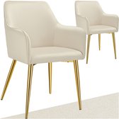 Chaise de salle à manger tectake® Avane - Aspect velours - Chaise rembourrée avec accoudoirs ergonomiques - Pieds fins en acier doré - Capacité de charge 120 kg - Chaise de salle à manger et de cuisine confortable - Set de 2 - Beige
