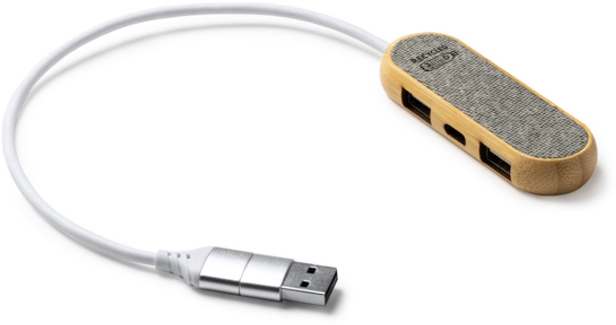 USB Type-C en USB-uitgang - USB Splitter - 3 Poorten - Bamboe - van bamboe en RPET-stof