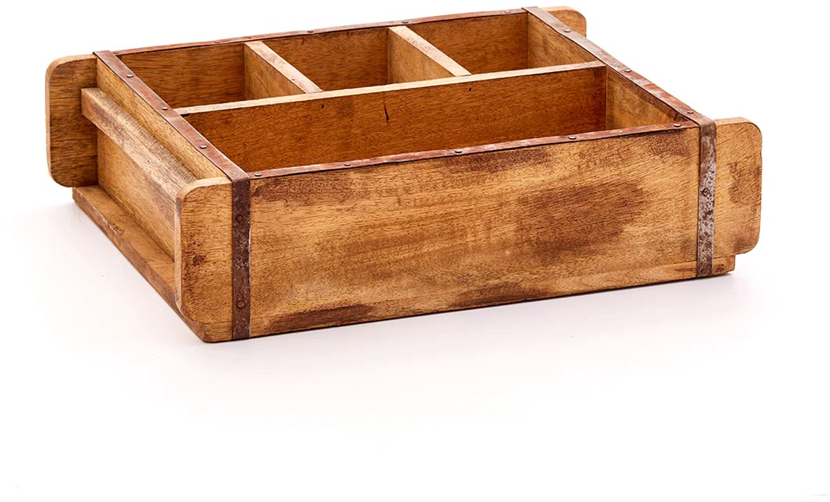 Stadtgärtner Vintage Baksteenvorm - Houten Kist met 4 Compartimenten - Decoratief en Duurzaam - Uniek Design