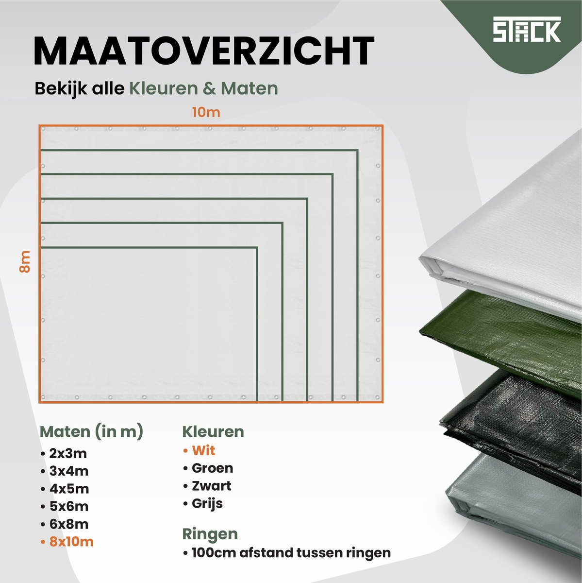 STACK® Extra Sterk Afdekzeil - 8x10m - Wit - 150G/M2 - Waterdicht Bouwzeil & Zeildoek - Zeil Met Ringen - Beschermhoes & Afdekhoes voor Zwembad,Tuin Set,Motor,Scooter,Fietsen,Aanhangwagen,Scootmobiel,BBQ accesoires - Auto Hoes Bescherming — afbeelding 6