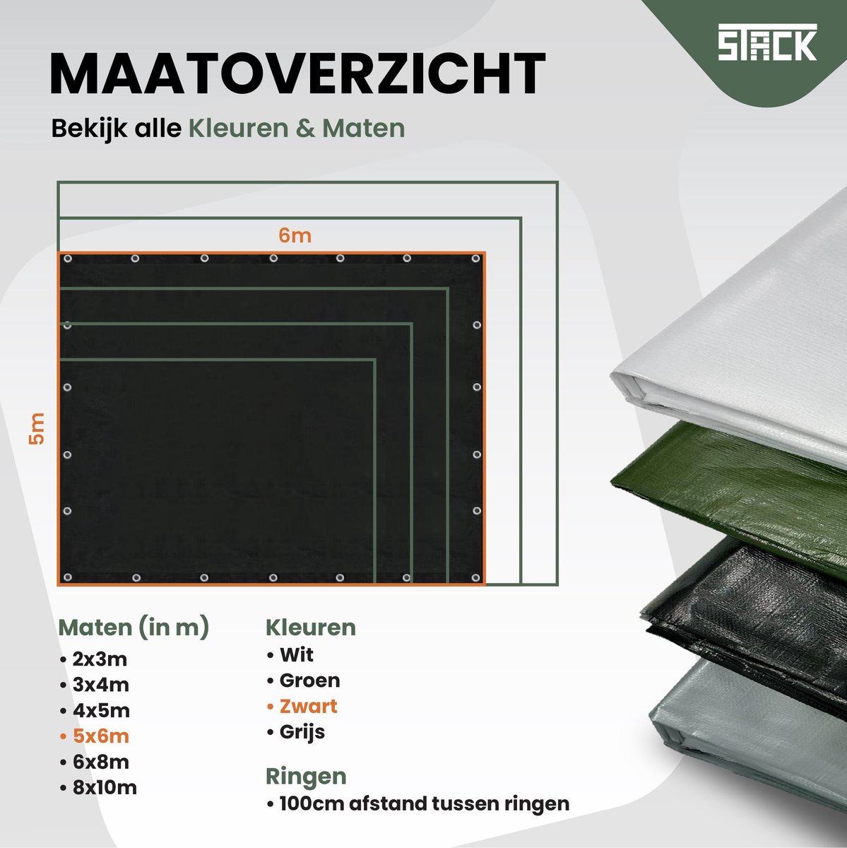 STACK® Extra Sterk Afdekzeil - 5x6m - Zwart - 150G/M2 - Waterdicht Bouwzeil & Zeildoek - Zeil Met Ringen - Beschermhoes & Afdekhoes voor Zwembad,Tuin Set,Motor,Scooter,Fietsen,Aanhangwagen,Scootmobiel,BBQ accesoires - Auto Hoes Bescherming — afbeelding 6