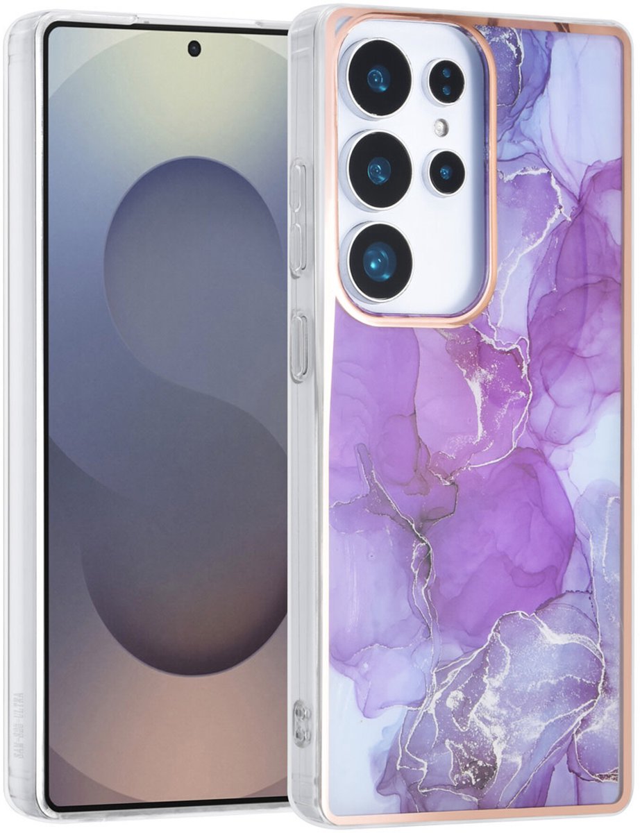 TPU Back Cover hoesje - Marble Paars Print - Geschikt voor: Samsung Galaxy S25 Ultra