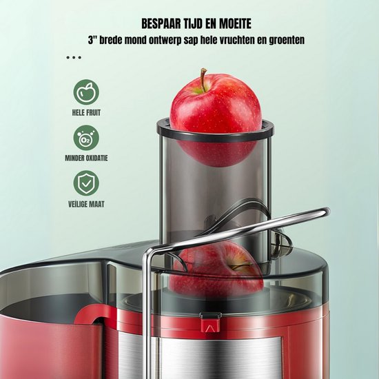 SCH® Sapcentrifuges groenten en fruit - Sapcentrifuges - Slowjuicer - Rood - ‎34cm x 31cm x 20cm van SCH® — afbeelding 2