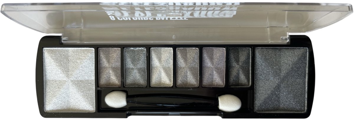 D'Donna - Oogschaduw Palette - Space Gris - met lange applicator - 8 kleuren: wit / grijs / zilver / zwart - 1 doosje met 10 gram inhoud