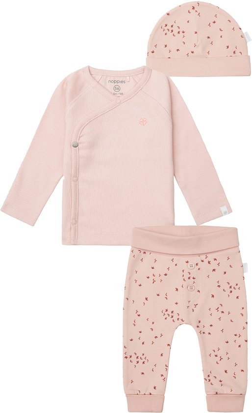 Foto: Noppies kledingset 3 delig broek nicea rose smoke shirt nanyuki muts navar maat 44