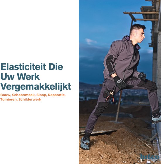 BITCO- SAUER -Stretch Black Work Pants Men Poches genouillères hydrofuges et oléofuges Renforcé en Water