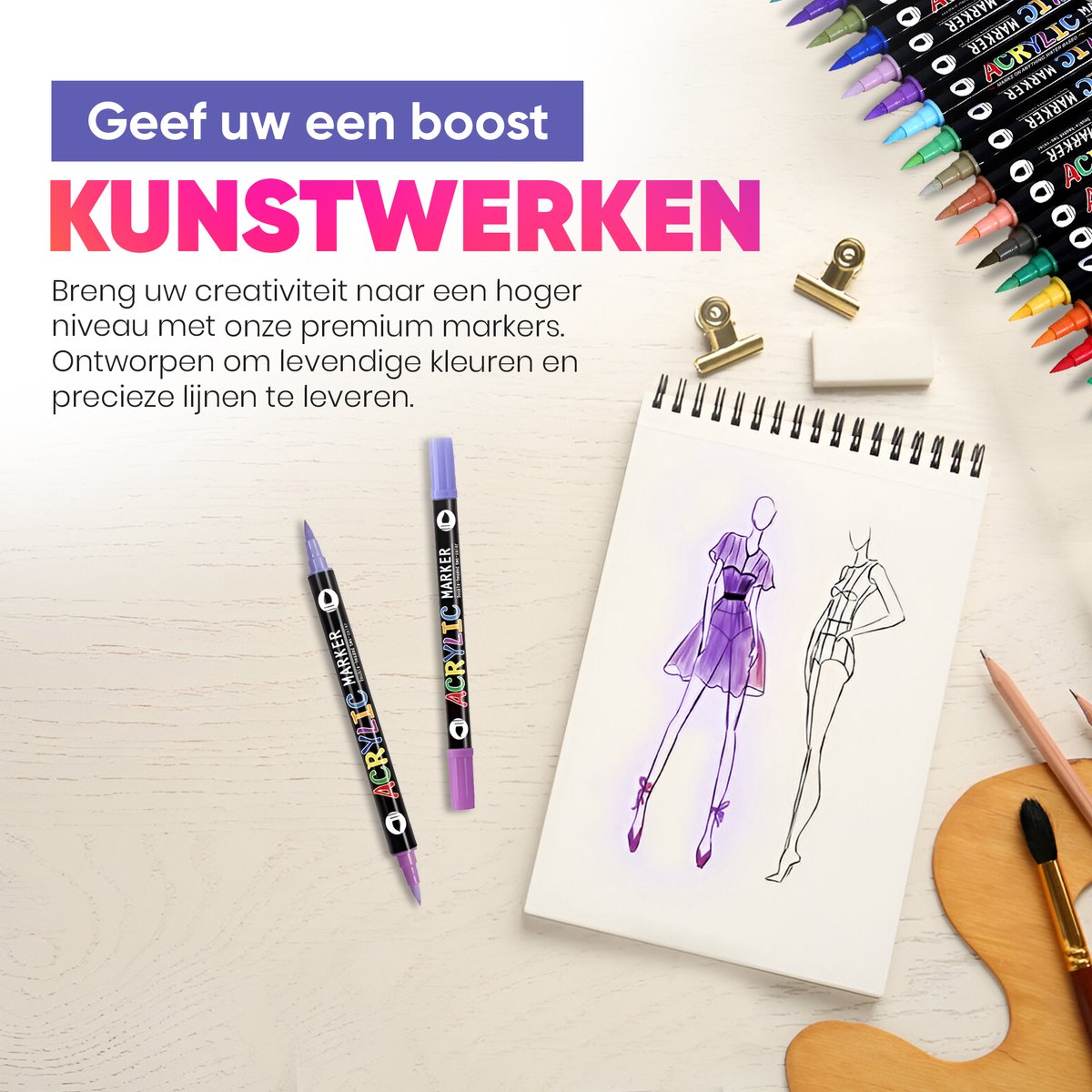 Creabae - Dual Tip Acryl Stiften 0.7 MM - Premium Acrylstiften Voor Stenen Schilderen - 48 Kleuren - Tekenset - Acryl Marker — afbeelding 6