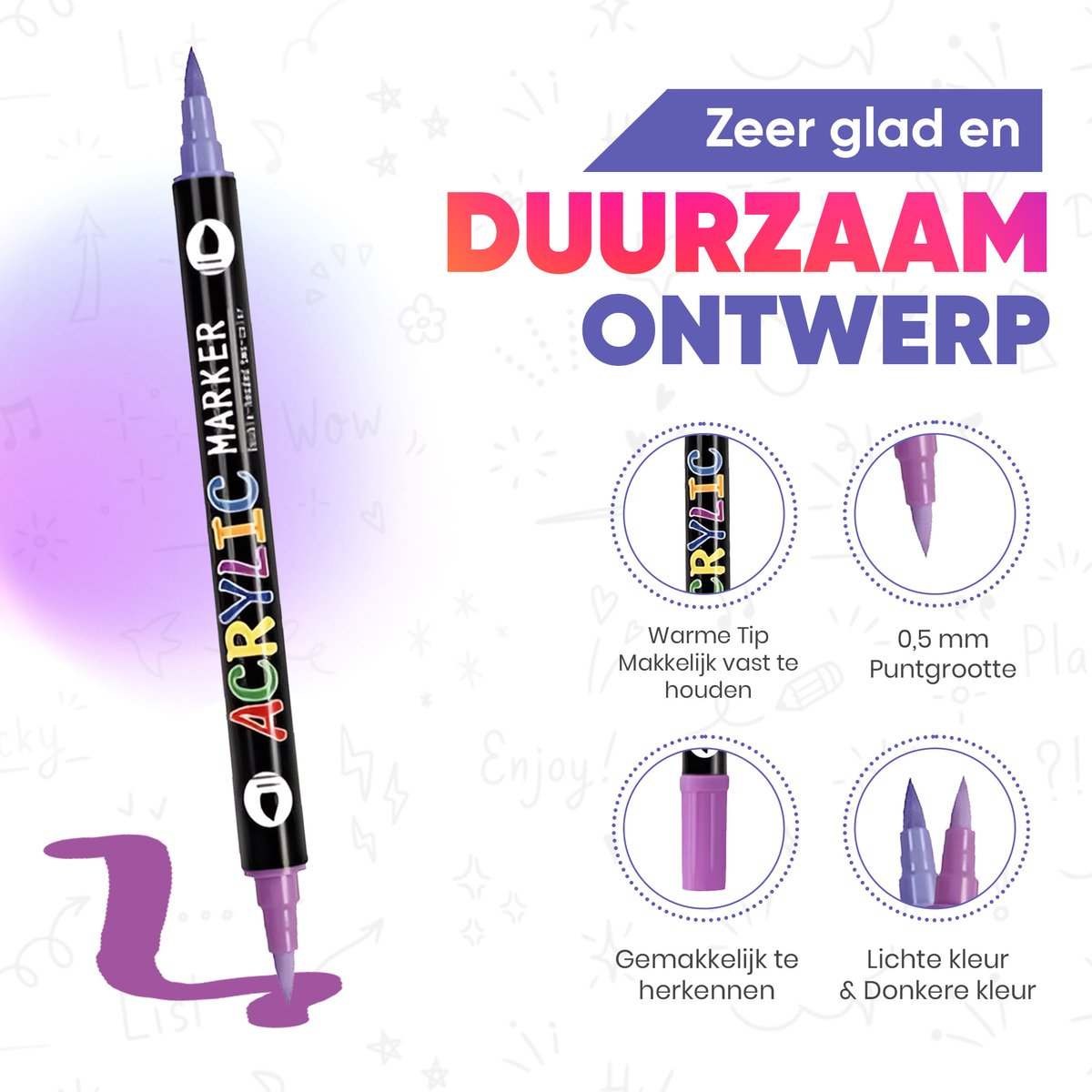 Creabae - Dual Tip Acryl Stiften 0.7 MM - Premium Acrylstiften Voor Stenen Schilderen - 48 Kleuren - Tekenset - Acryl Marker — afbeelding 5
