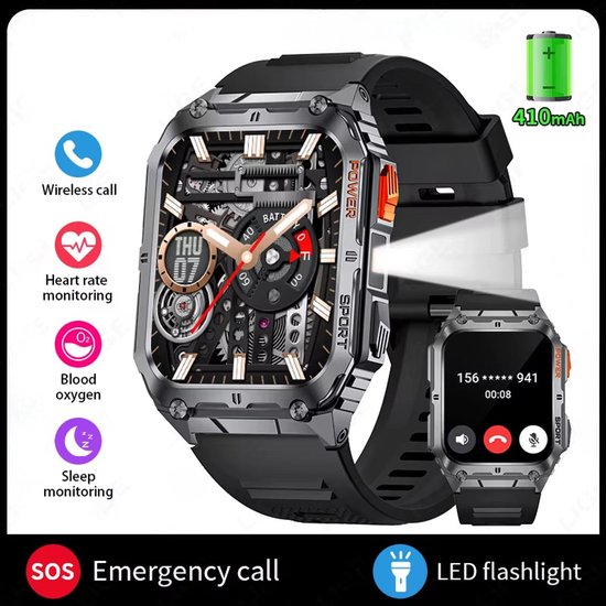 IOWODO Montre Connectée Homme Militaire avec Appels Bluetooth Assistant
