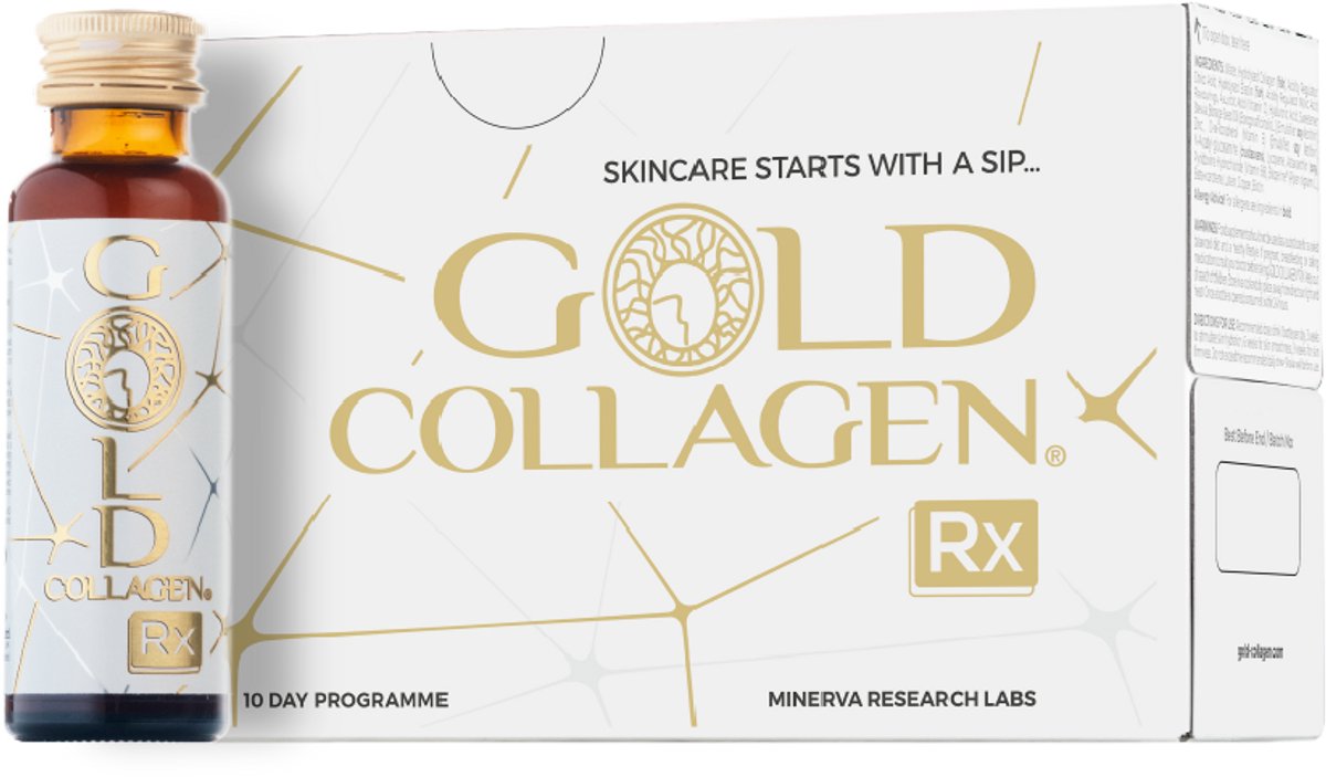 GOLD COLLAGEN RX – Ontwikkeld als aanvulling voor en na esthetische behandelingen – Gehydrolyseerd marien collageen peptiden - Stimuleert collageen synthese en elastine - Bevordering proliferatie en activering van fibroblasten - Gepatenteerd complex