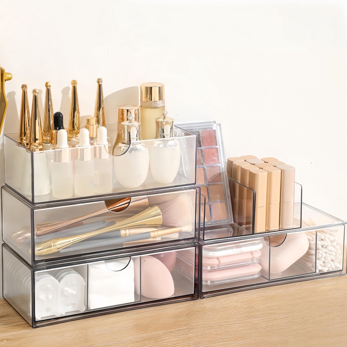 Azomor® Vierdelige stapelbare opbergset voor bureau met schuifladen in elegant ontwerp