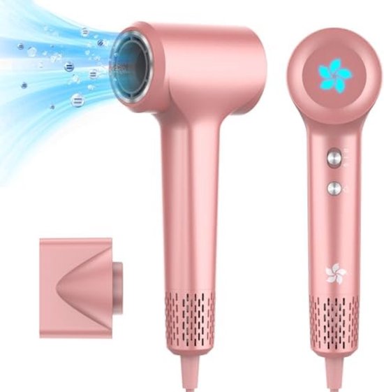 Professionele Ionische Haardroger 1500W - Plasma Technologie, 110.000 RPM, 57 dB Stil, Sneldrogend, Rozegoud - Inclusief Opzetstukken
