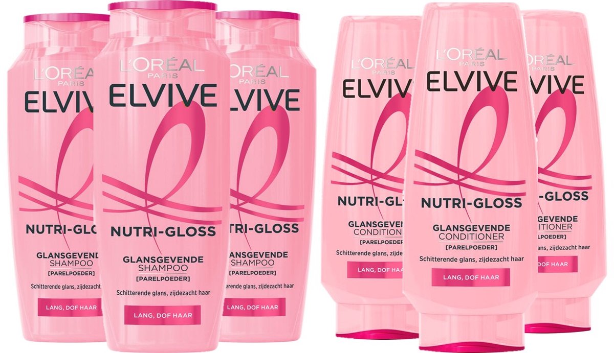 L'Oréal Elvive Nutri-Gloss – shampoo 3x 250 ml & Conditioner 3x 200 ml – Pakket