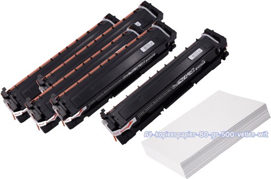 KATRIZ® huismerk Toner 2x CF530A Zwart +1x CF531A Cyaan + 1x CF532A Geel +1x CF533A Magenta- HP205A - 5 stuks + Kopieerpapier-A4-80GR-500vellen-wit | Geschikt voor Color LaserJet Pro M180n MFP / Color LaserJet Pro M181fw MFP