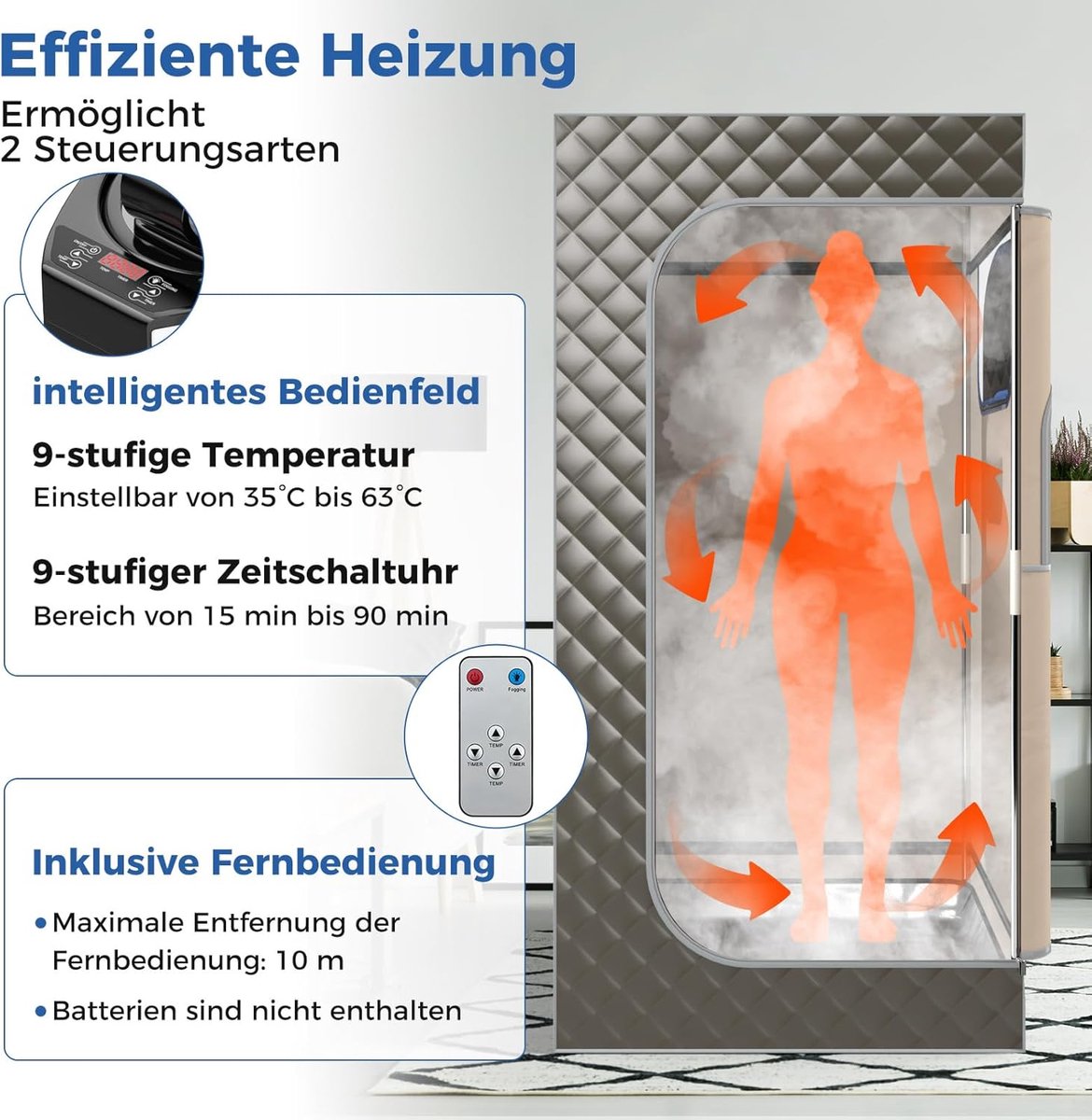 COSTWAY Stoomsauna, thuissauna voor thuis, full-body saunabox met 3-liter stoomgenerator, afstandsbediening, voetmassageapparaat en klapstoel, draagbare saunatent 91 x 91 x 183 cm (grijs) thumbnail 5