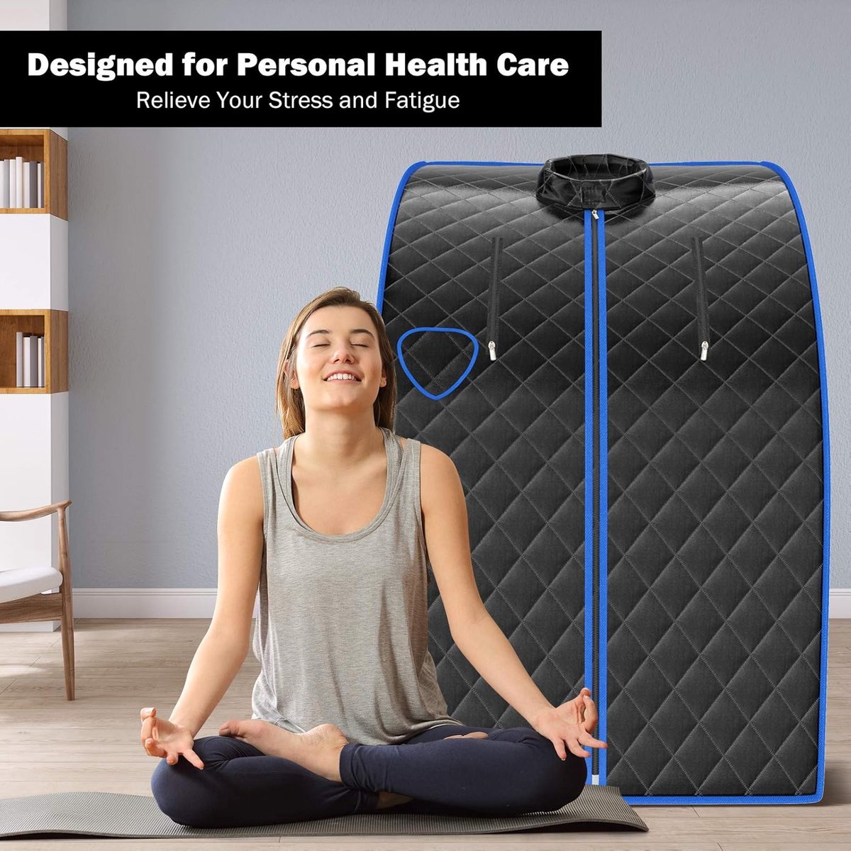 COSTWAY Draagbare stoomsauna, 1000 W, 3L opvouwbare persoonlijke therapeutische sauna met afstandsbediening, instelbare temperatuur en timer, roestvrij staal stoomoven met verstuiving functie, explosiebestendig gehard glazen deksel, 101 x 87 x 78 cm thumbnail 6
