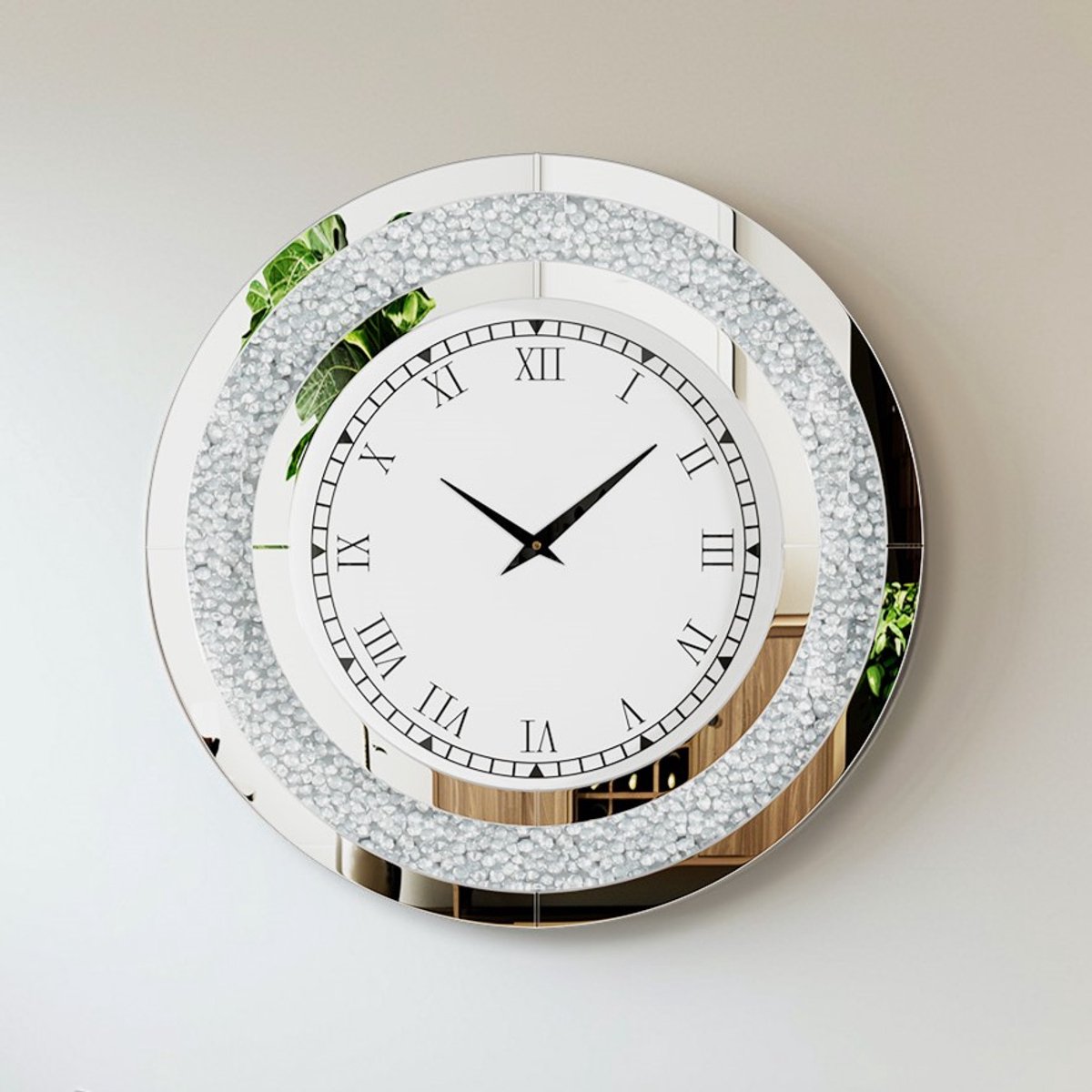 Artloge Wandklok – Ø60cm - Stille Uurwerk – Crushed Diamond – Zilver