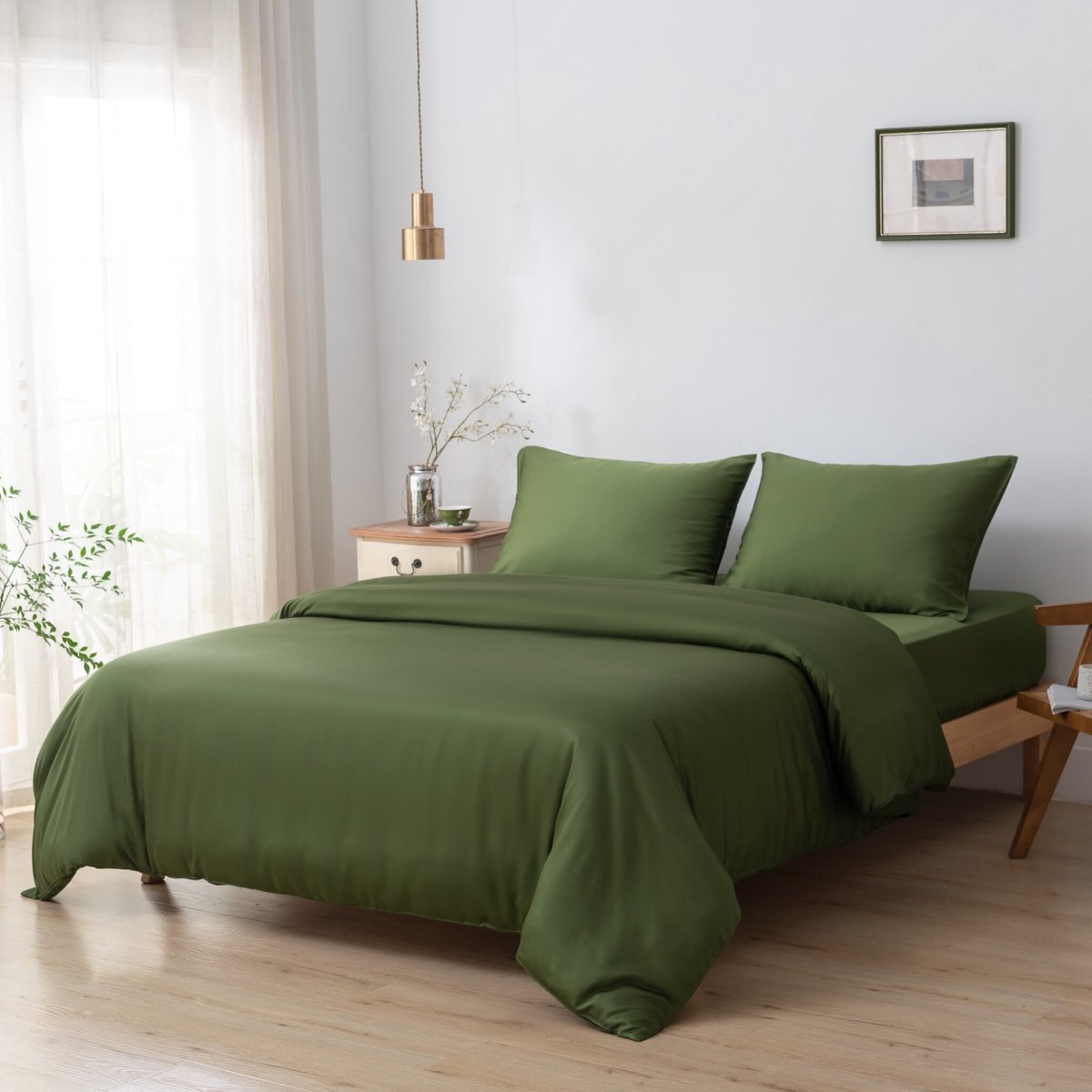 Bamboe dekbedovertrek Deep Moss donkergroen 240x220 cm – Instopstrook, zacht, ademend & duurzaam | Boomba Bamboo®