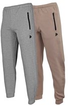 2-Pack Donnay - Joggingbroek met elastiek (Jack) - Sportbroek - Heren - Silver-marl/Taupe-grey (726) - maat S