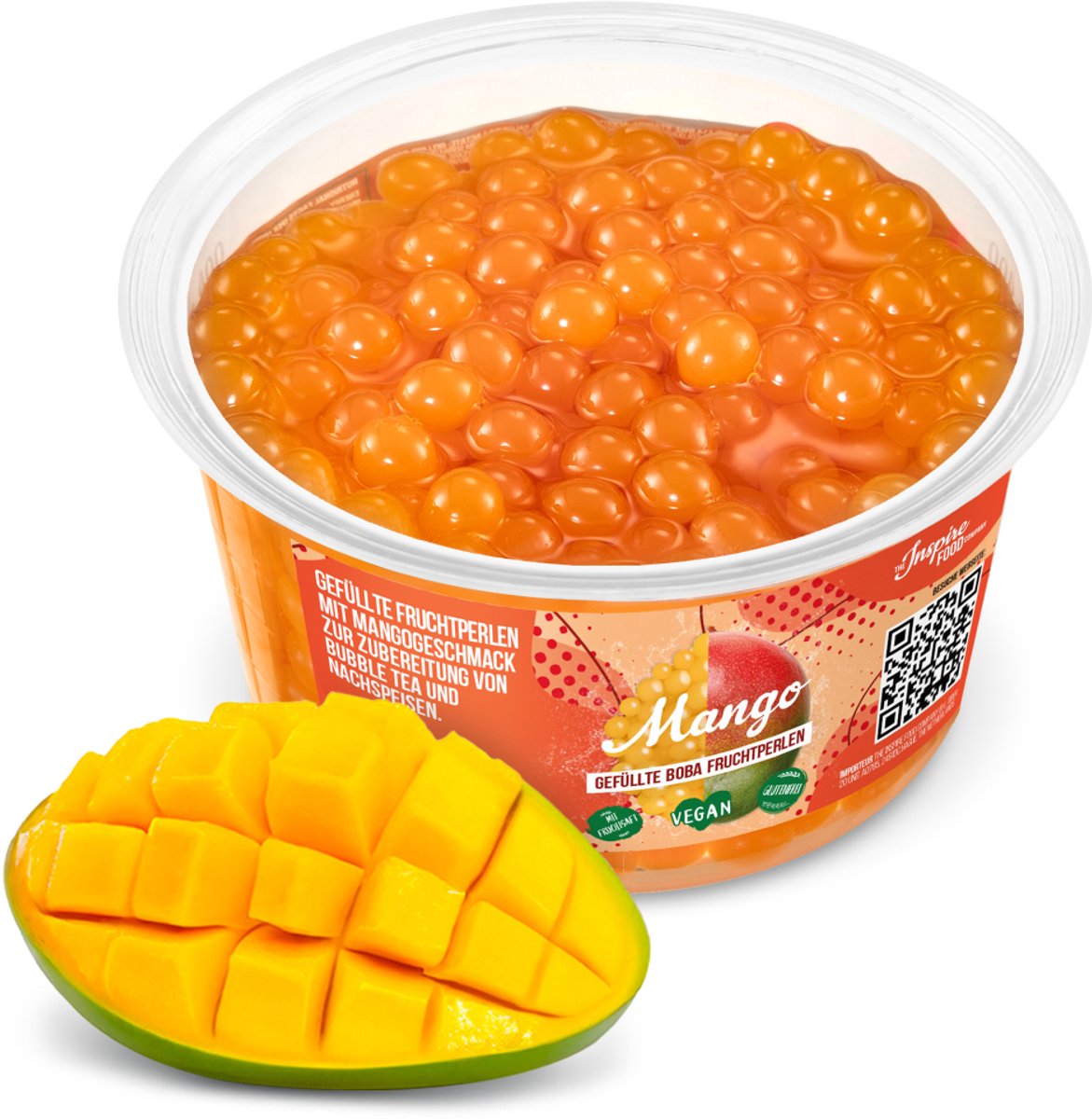Inspire Food Company - Bubble tea - Bubble Tea Parels - Popping Boba Pearls - Popping Fruitparels - Mango smaak - 450 gram