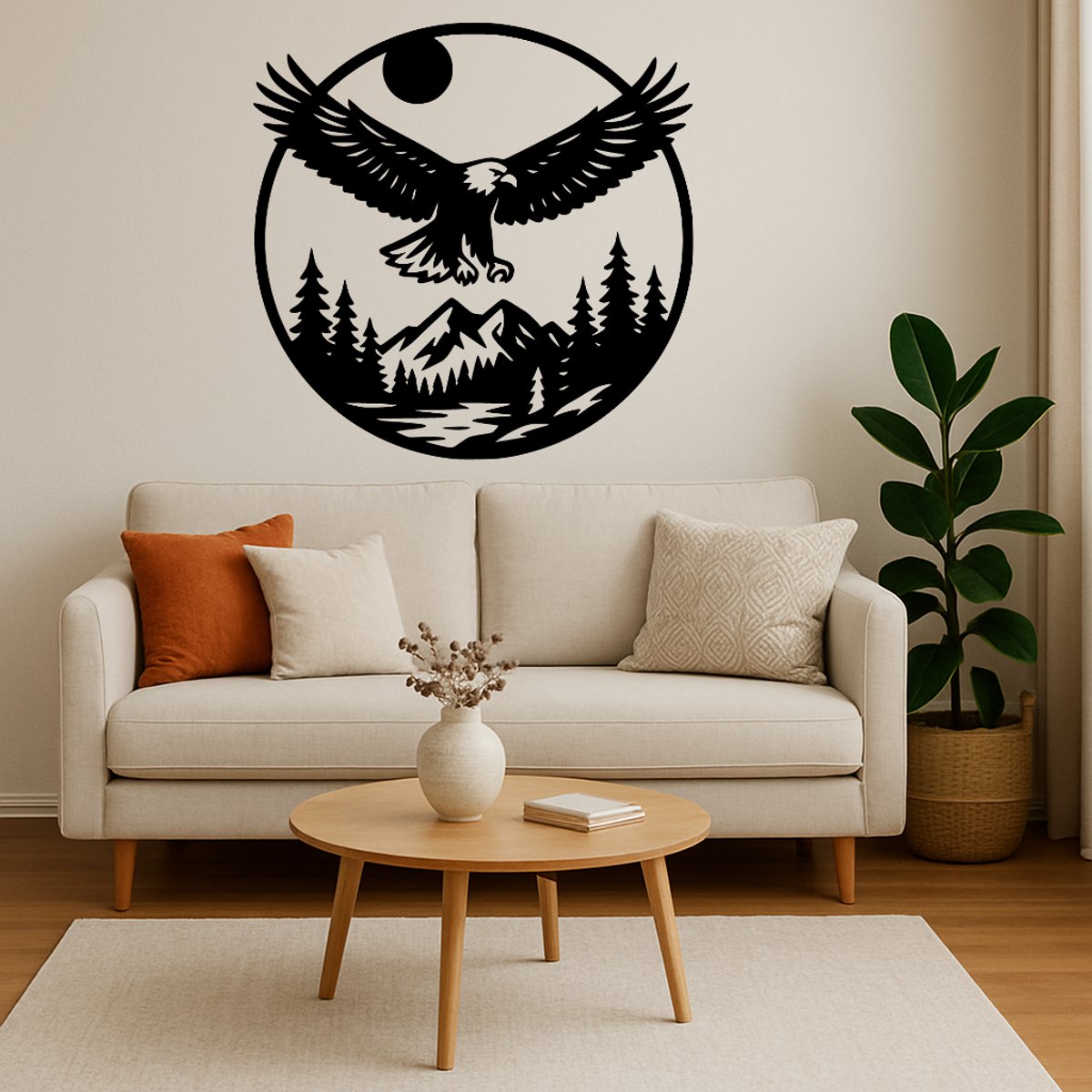 Adelaar in Cirkel Wanddecoratie Hout – Natuur Muurdecoratie – Lasergesneden Dieren Design – Compact Cadeau voor Natuurliefhebber – Woonkamer & Kantoor Decor – 30 cm Breed