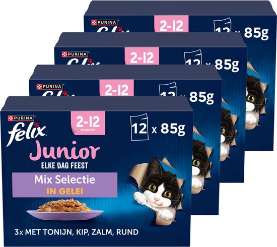 Felix Elke Dag Feest Mix Selectie in Gelei Junior - Kattenvoer - 48 x 85g