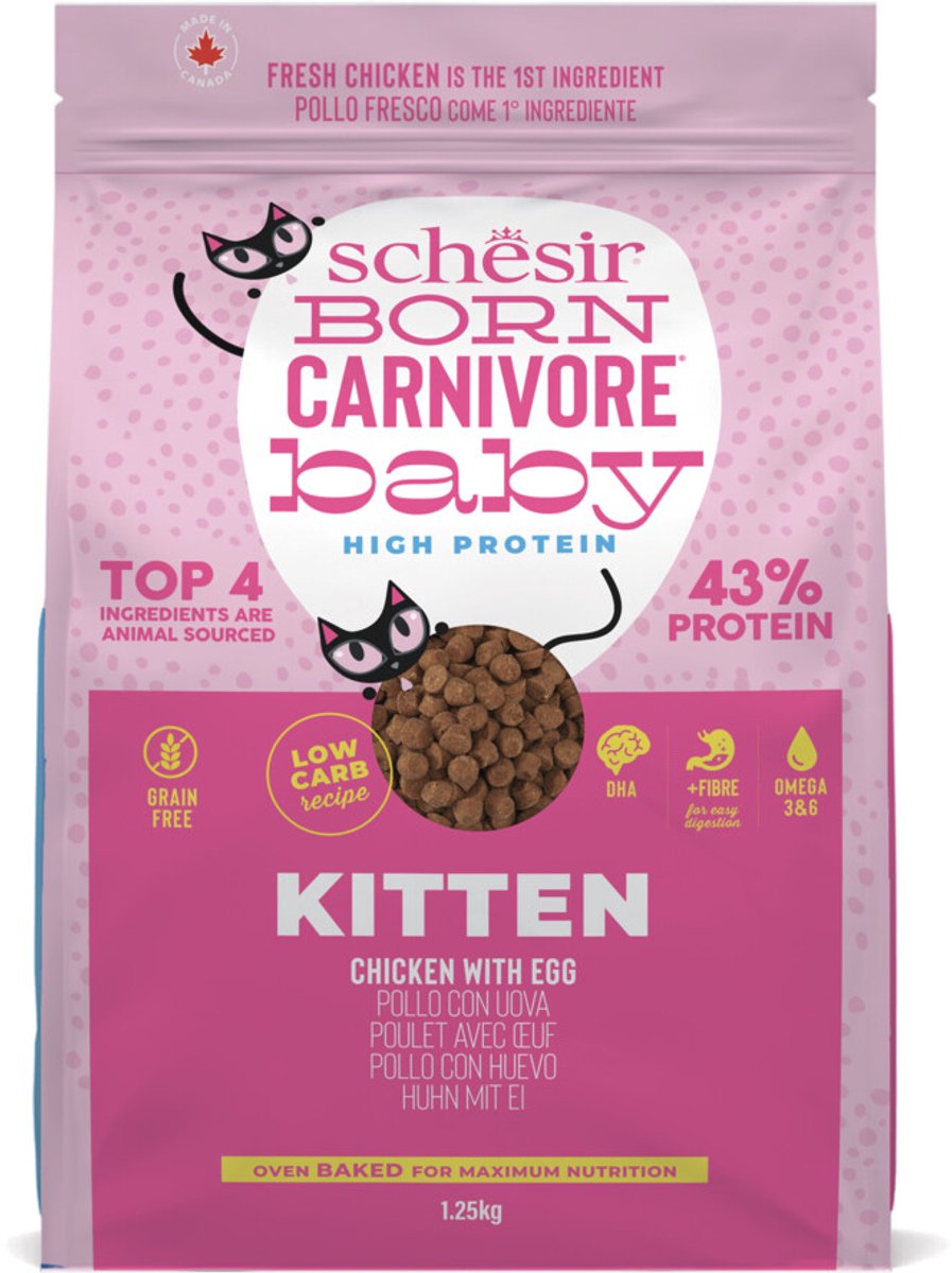 Schesir Born Carnivore Kitten Kattenvoer Chicken & Egg – 1,25 kg