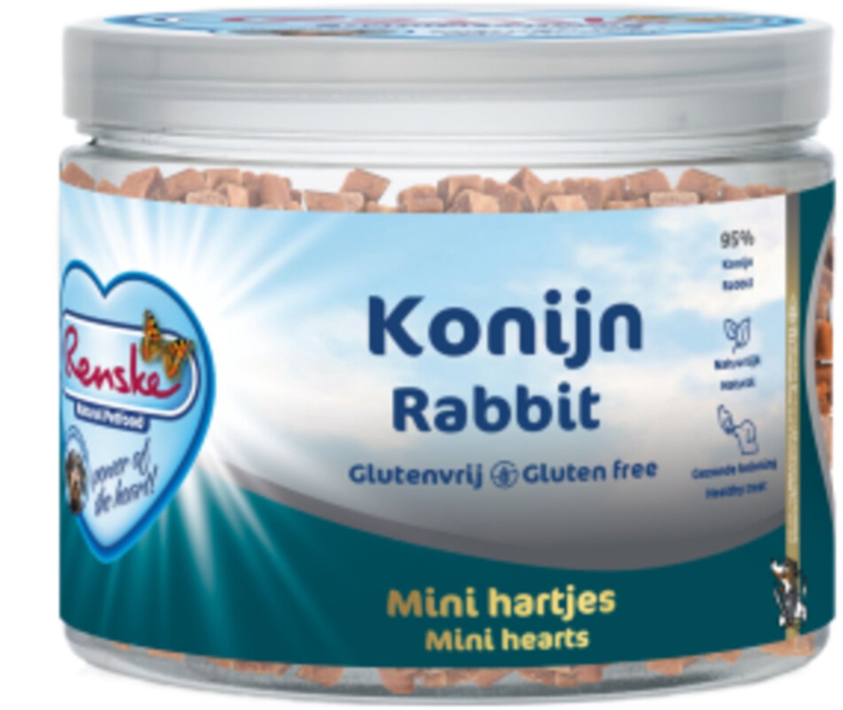 Hondensnacks RENSKE - Graanvrije Mini Hartjes Konijn - 100g, Glutenvrij, Suikervrij