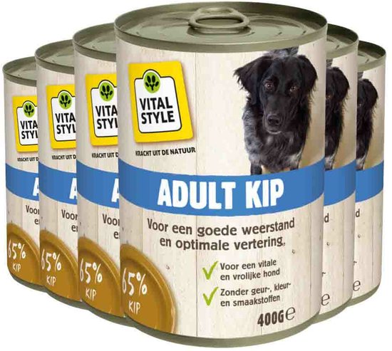 Vitalstyle Hondenvoer Blik Kip - 6 x 400 gr - Voordeelverpakking