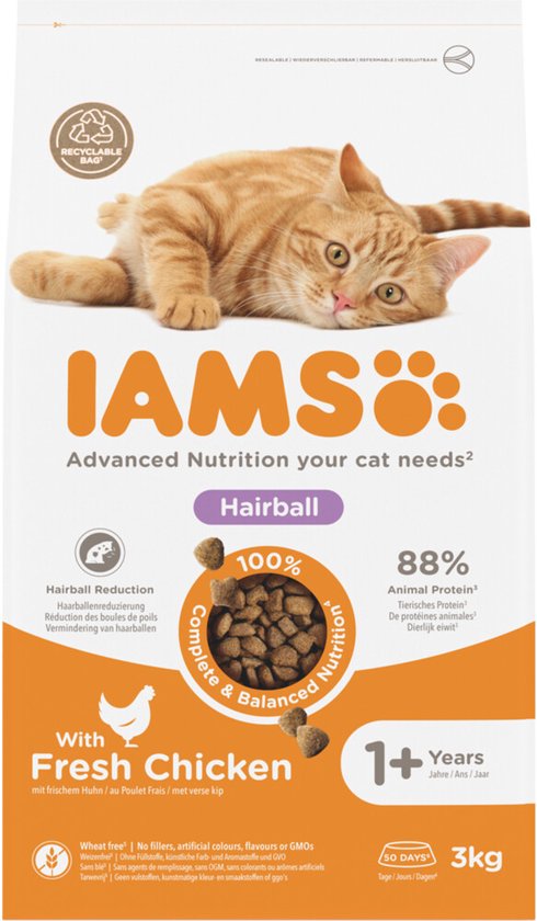 IAMS Kat Adult Hairball Control Kip - 3 x 3 kg - Voordeelverpakking