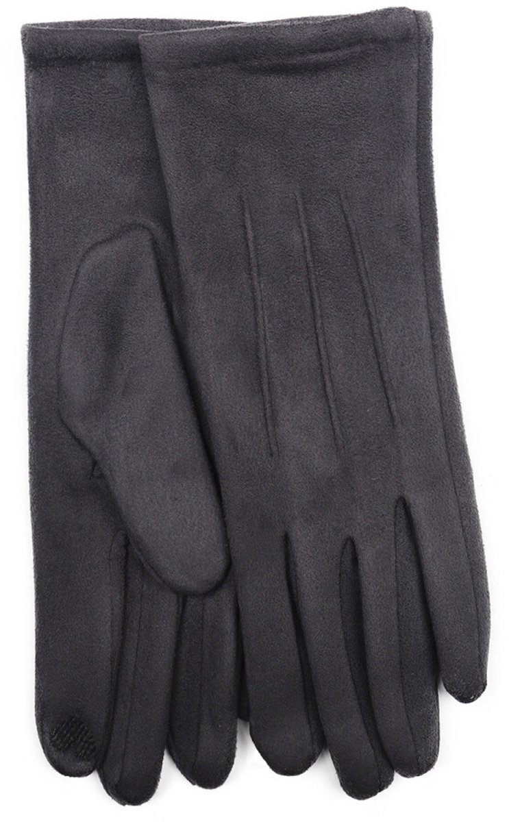 Stevige faux suede dames handschoenen Tabea-touchscreenfunctie-effen grijs