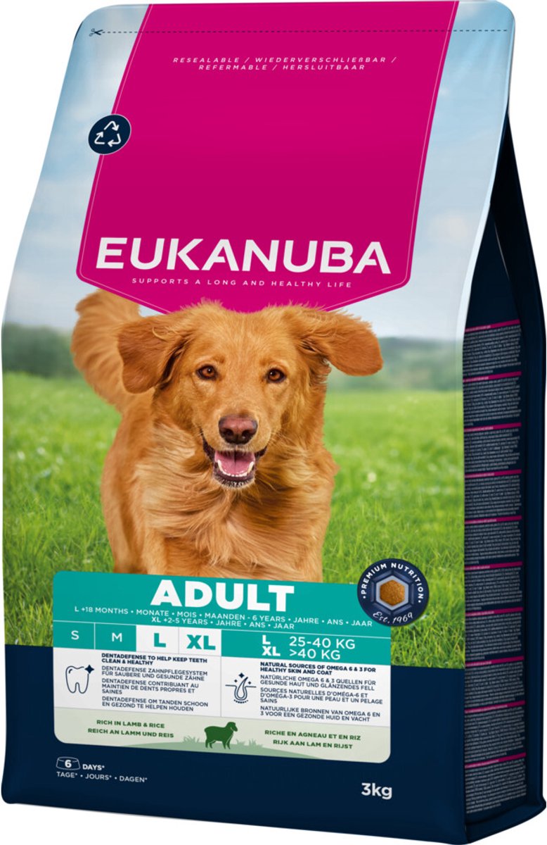 Eukanuba Hondenvoer Droog Life Care Dog Adult Large Lam en Rijst - 3 x 3 kg - Voordeelverpakking