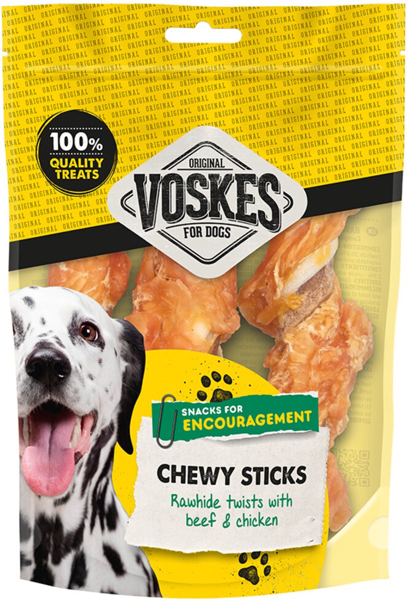 Voskes Hondensnack Stick Runderhuid M Rund met Kip - 3 stuks
