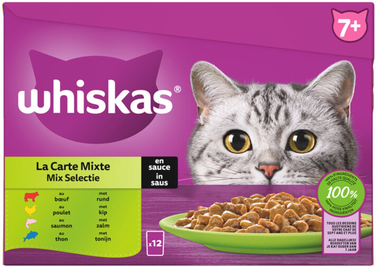 Whiskas 7+ Mix Selectie in saus multipack (12 x 85 g) 4 verpakkingen (48 x 85 g)