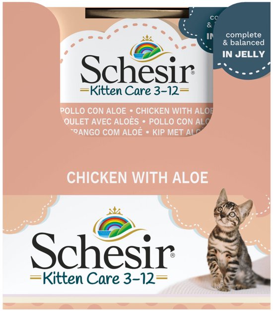 Schesir Kattenvoer Kitten 3-12 Kip - Aloe in Gelei - 14 x 85 gr - Voordeelverpakking