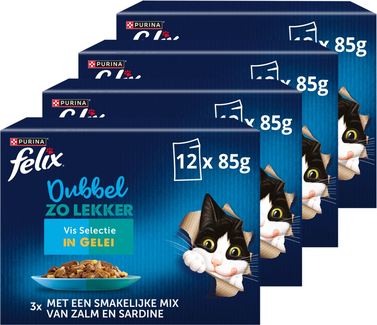 Felix Dubbel Zo Lekker Vis Selectie in Gelei - Katten natvoer - 48 x 85g