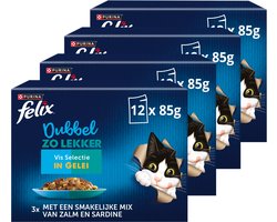 Felix Dubbel Zo Lekker in Gelei - Kattenvoer Natvoer - Vis Selectie - 48 x 85 g